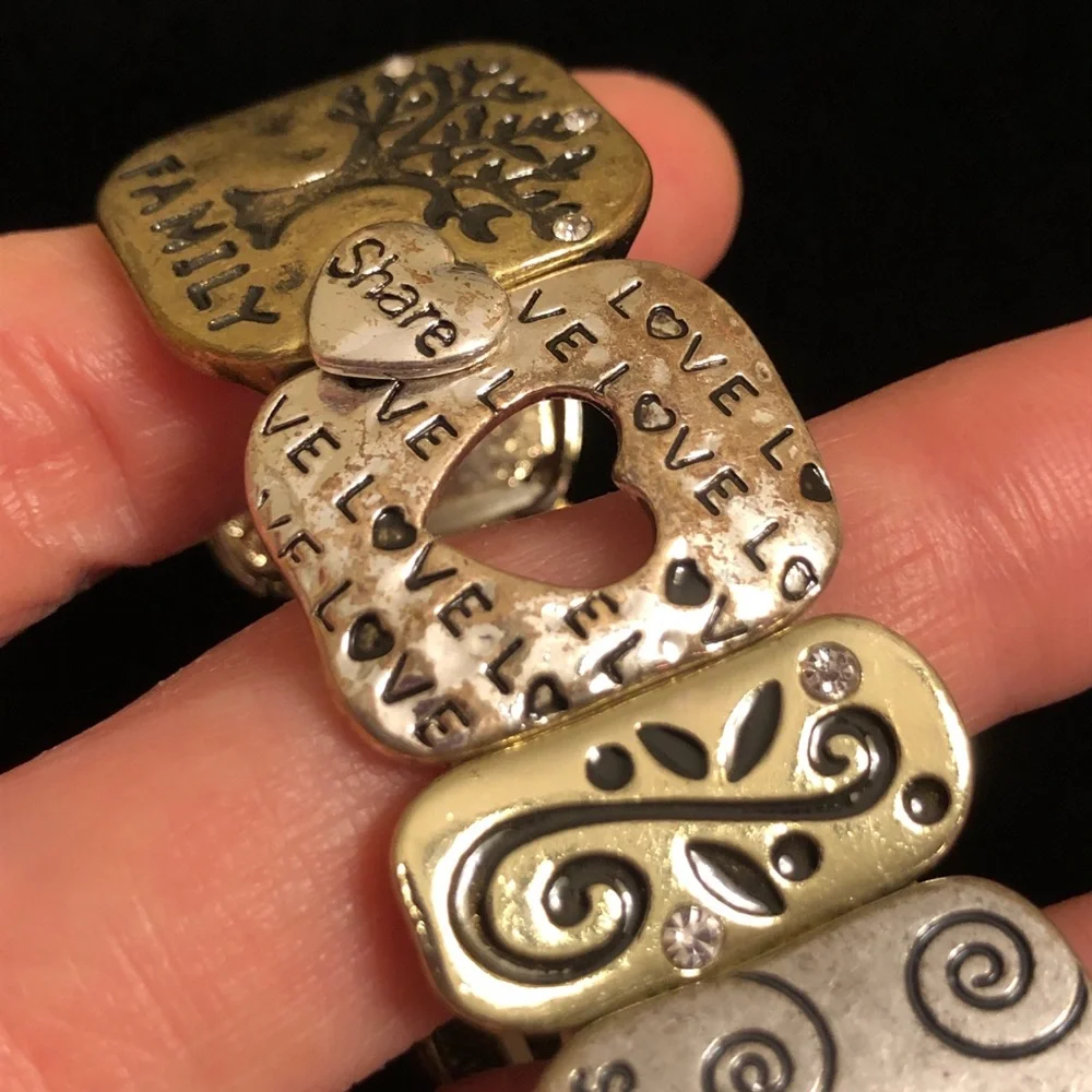 Mixed Metal Spiral Pattern Inspirational Statement Bracelet